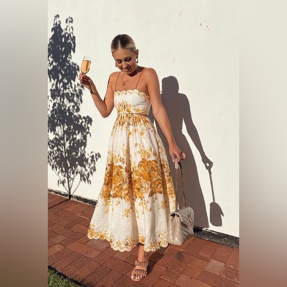 ZIMMERMANN ALIANE SCALLOP MIDI DRESS AMBER FLORAL SIZE 2 US 6-8 - Picture 11 of 16